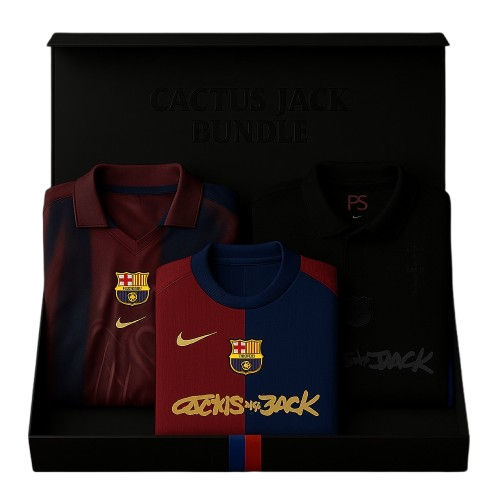 FC BARCELONA HOME AND AWAY + HOME RETRO SKELETON X CACTUS JACK JERSEYS